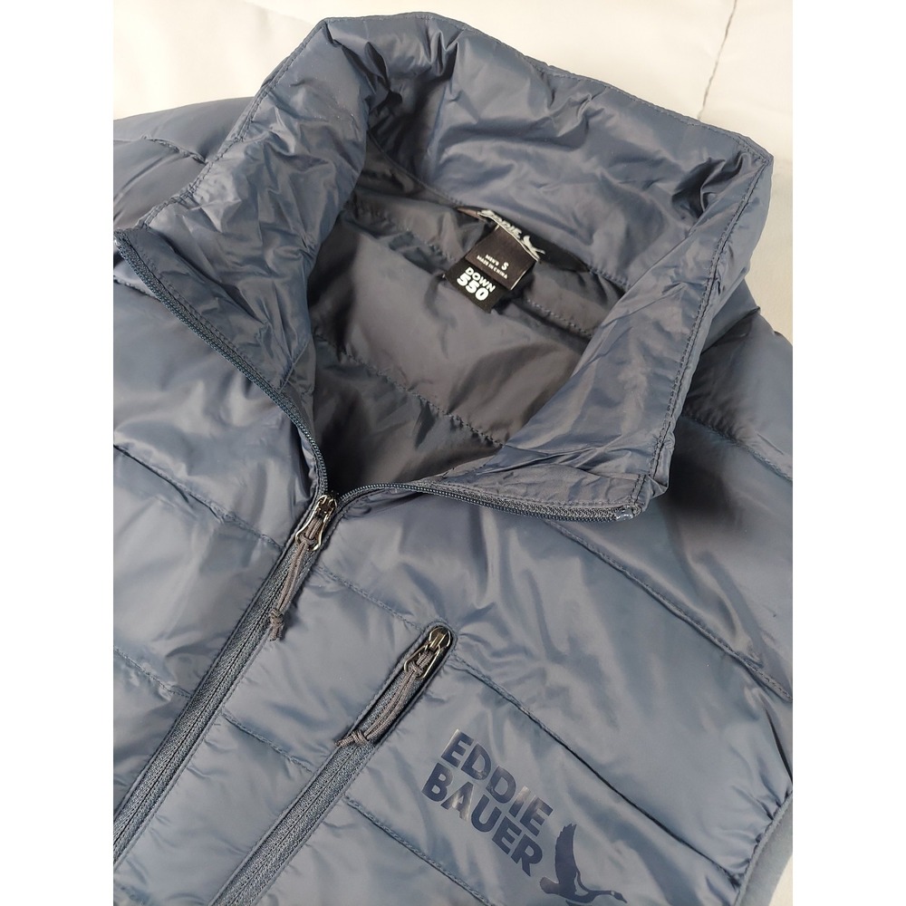 Eddie Bauer Puffer Vest Mens Small Blue Down 550 Insulated Full Zip Classic Fit